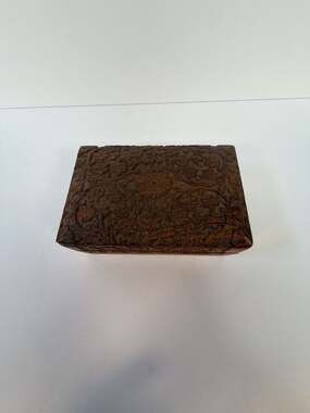 Hand Carved Wooden Floral Jewelry Box with Velvet Interior
